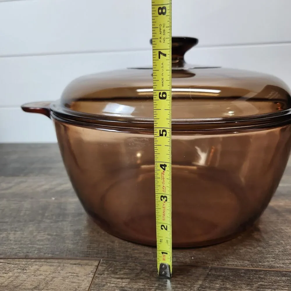 Corning Vision PYREX Ware USA Amber 5 Qt 4.5L Dutch Oven Stock Pot W/ Lid Vtg